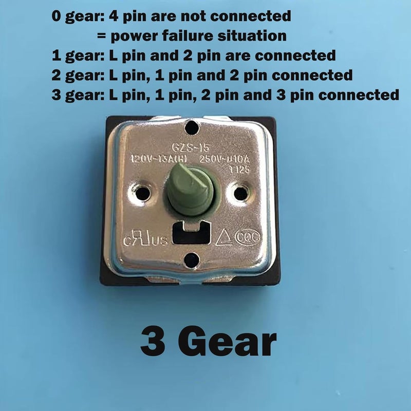 HMHAMA GZS-15 Rotary Switch 4 Position 3 Speed Rotary Electric Heater Switch Fan Speed Selector Switch for Midea Electric Heater Radiator Replacement Part Accessories 10AT125(3 Gear) - Image 2
